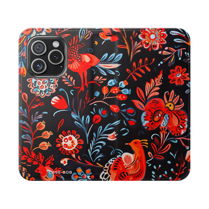 Folk Bird Flame - iPhone 15 Pro Case - Wallet