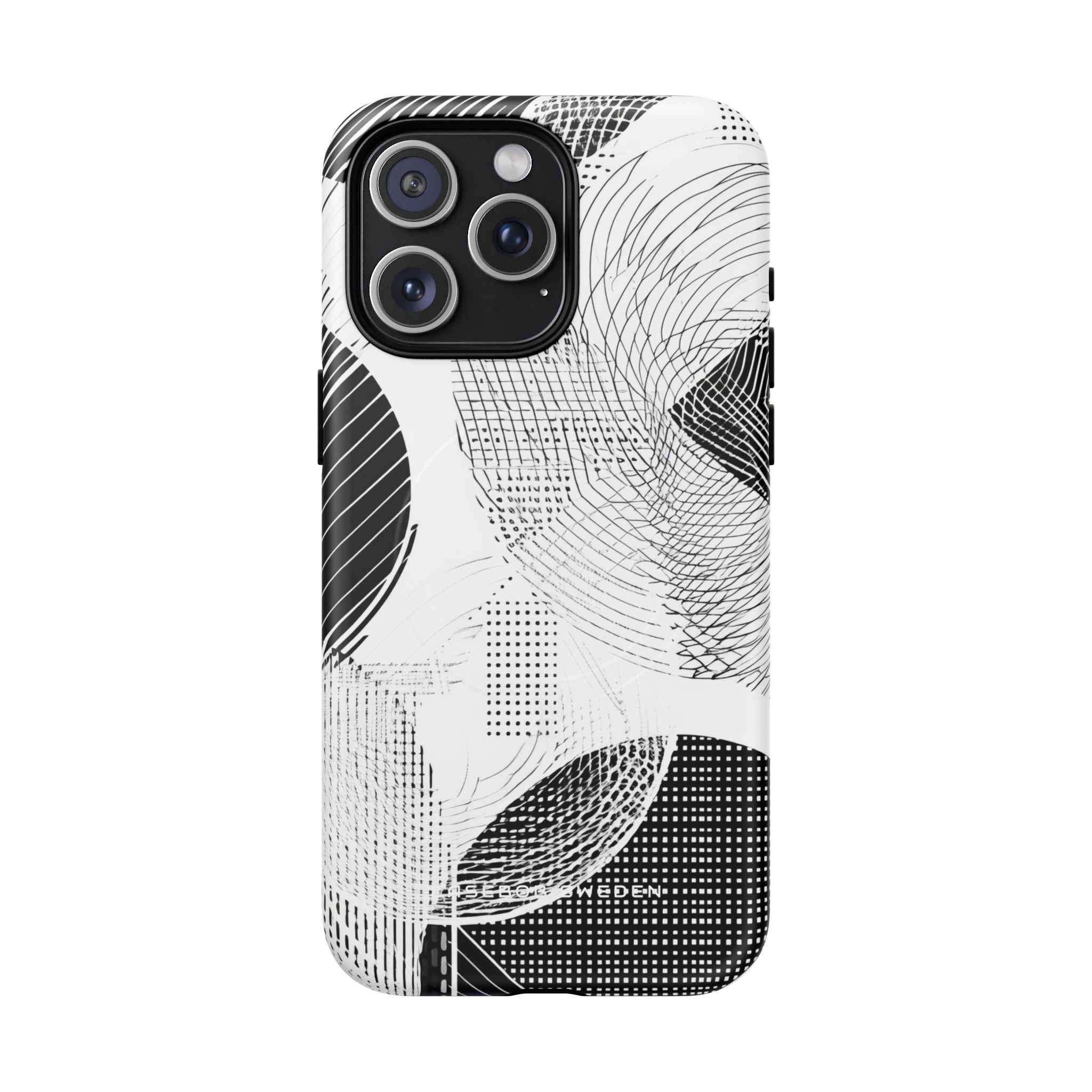 Geometric Monochrome Flow iPhone 15 | Tough+ Phone Case