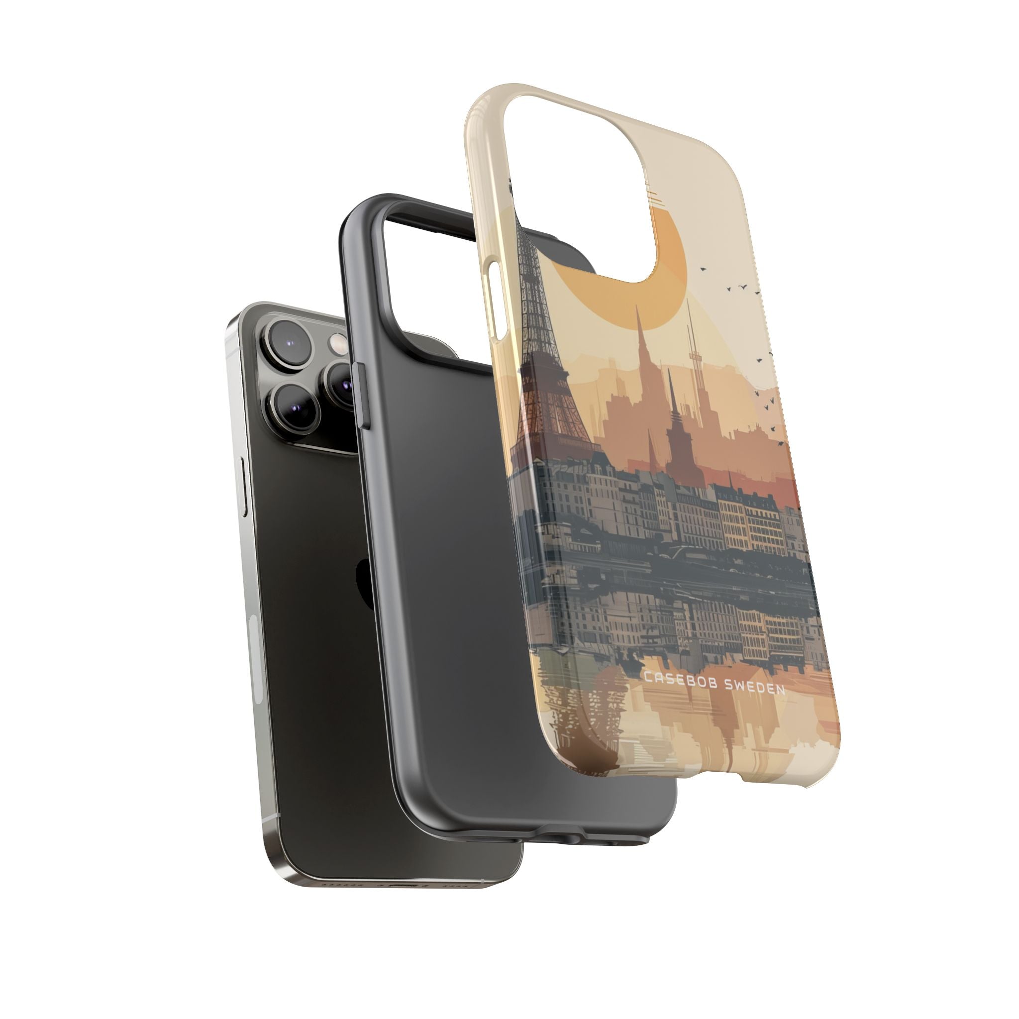 Eiffel Tower Silhouette with Birds and Sun Reflection iPhone 14 - Tough Phone Case