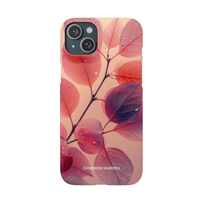 Pink Serenity Leaf Design - Slim iPhone 15 Phone Case