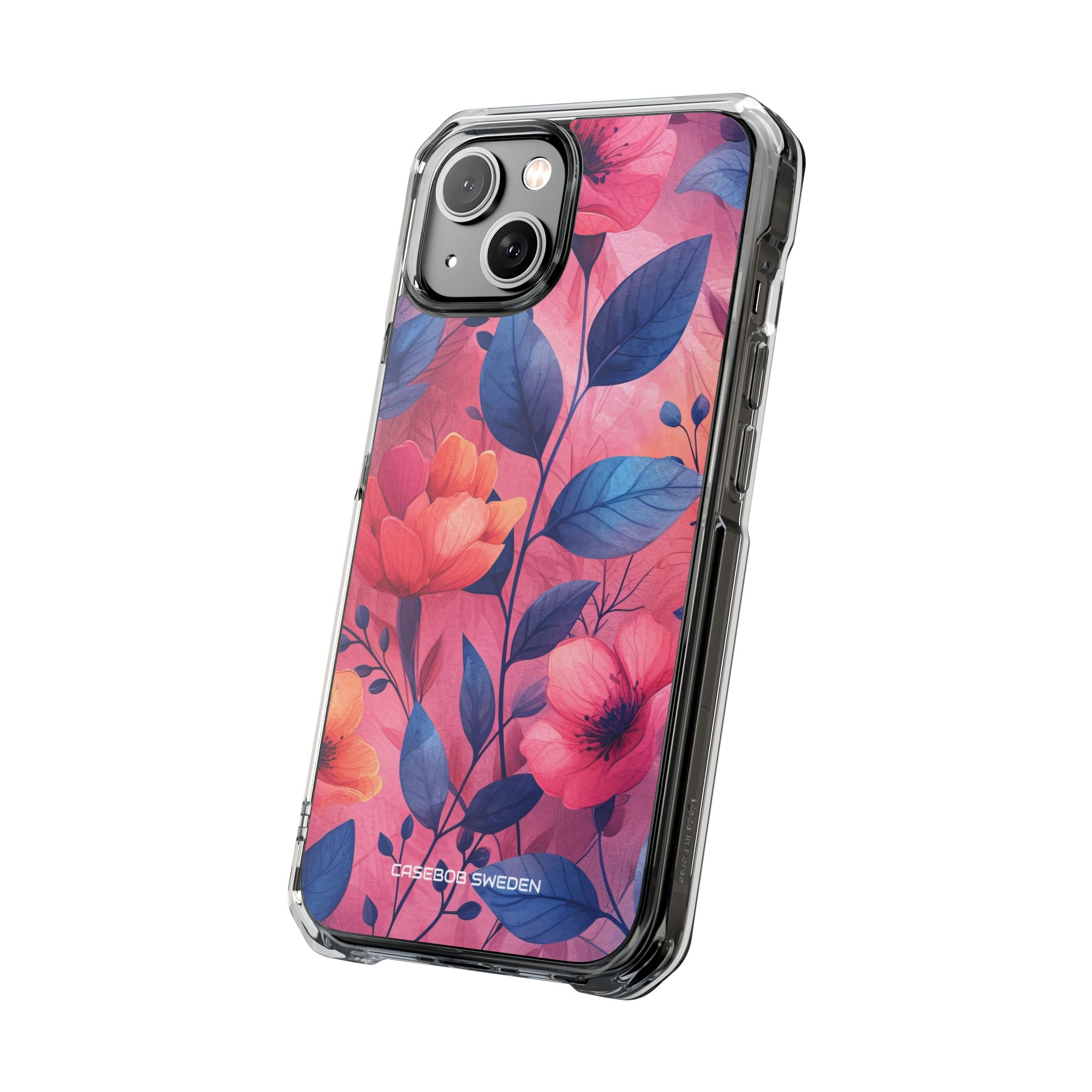 Pink Blue Floral - Clear Impact iPhone 14 Phone Case