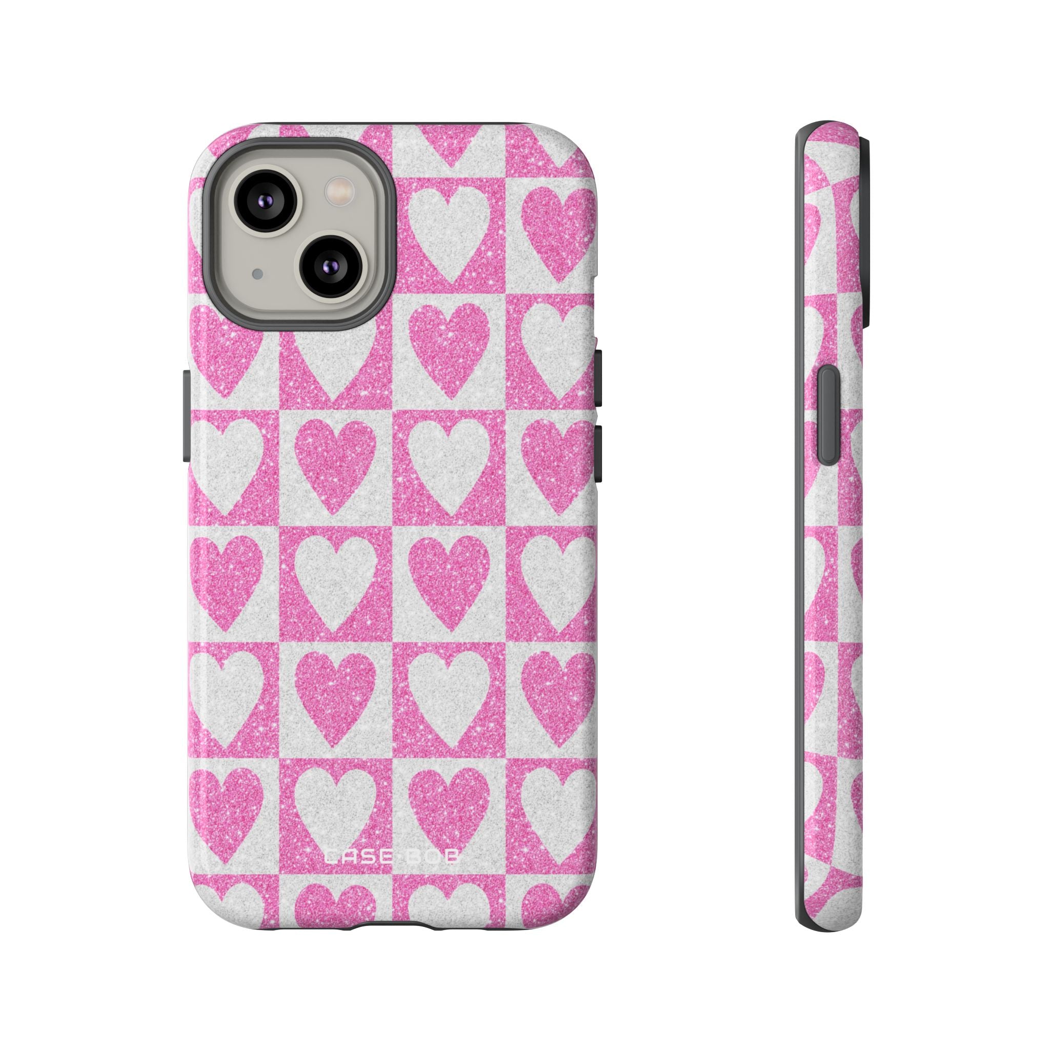 Glitter Heart Grid iPhone 14 Case - Tough