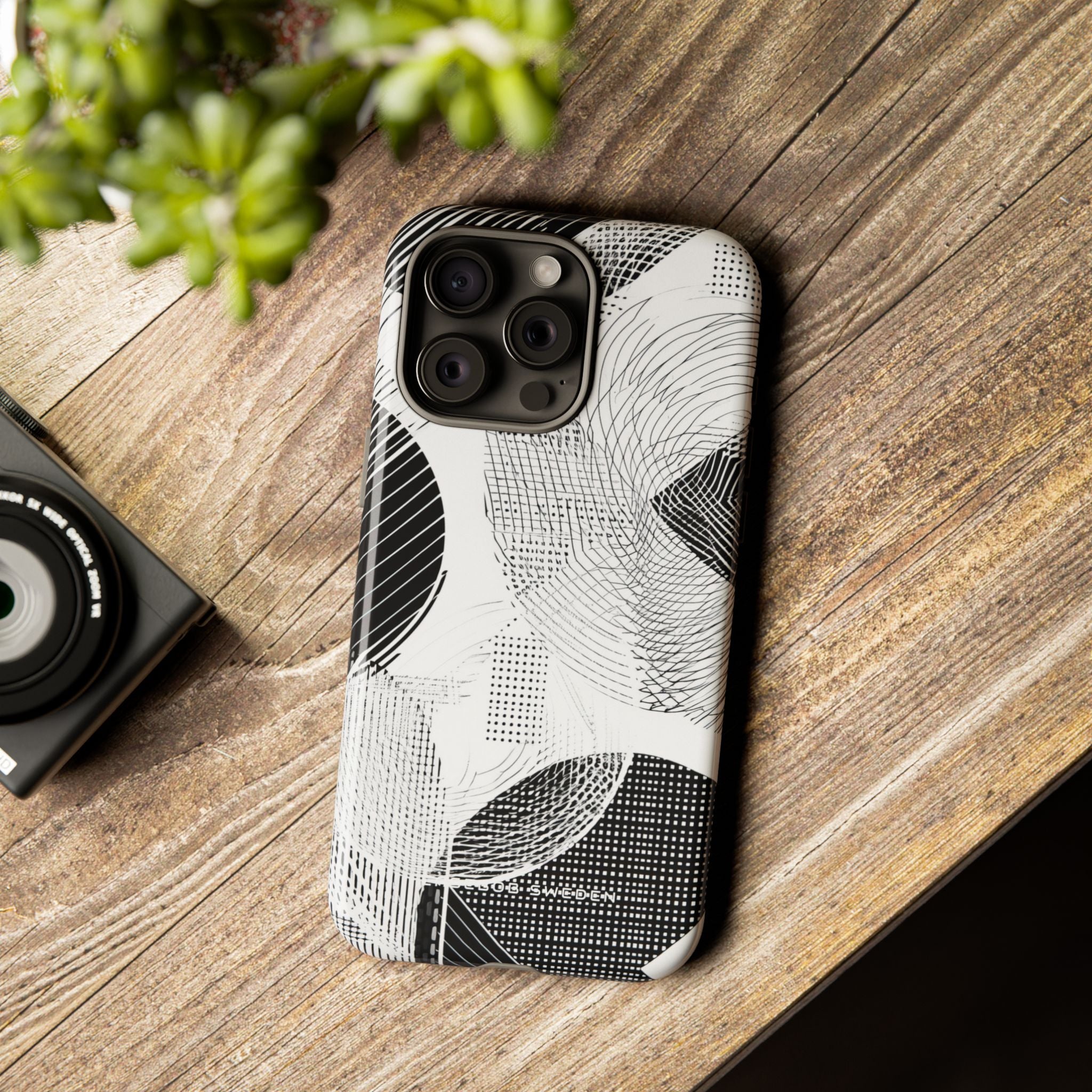 Geometric Monochrome Flow iPhone 15 - Tough Phone Case