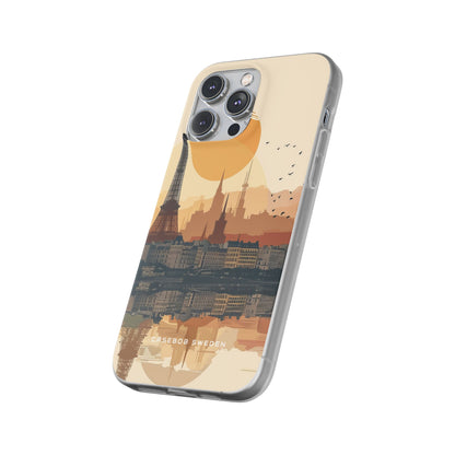 Eiffel Tower Silhouette with Birds and Sun Reflection iPhone 14 - Flexi Phone Case