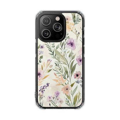 Soft Green Lavender Floral Pattern - Clear Impact iPhone 14 Phone Case