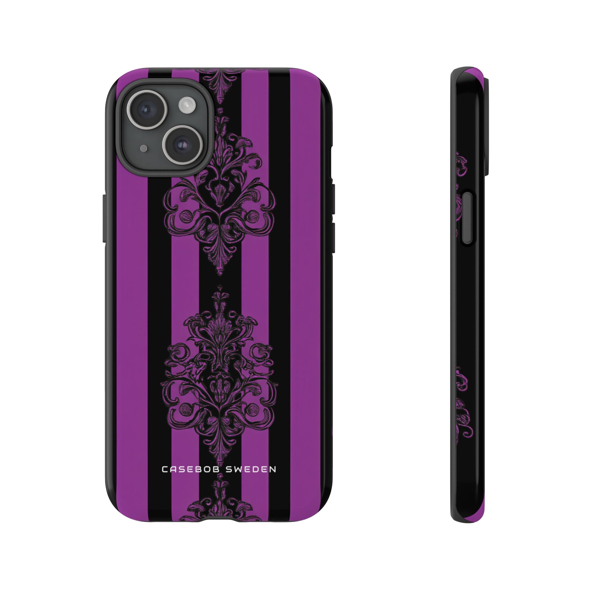 Gothic Elegance with Vertical Stripes and Ornamental Motifs iPhone 15 - Tough Phone Case