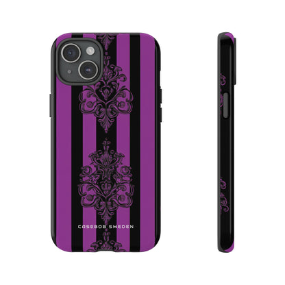 Gothic Elegance with Vertical Stripes and Ornamental Motifs iPhone 15 - Tough Phone Case