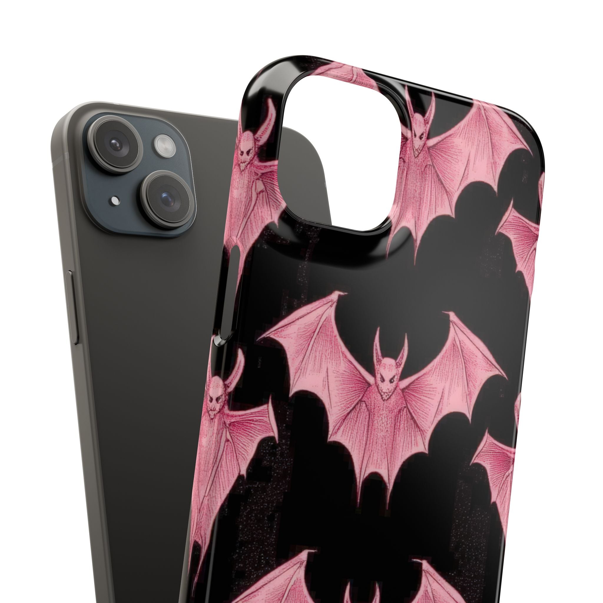 Gothic Pink Bats Aflame iPhone 15 - Slim Phone Case