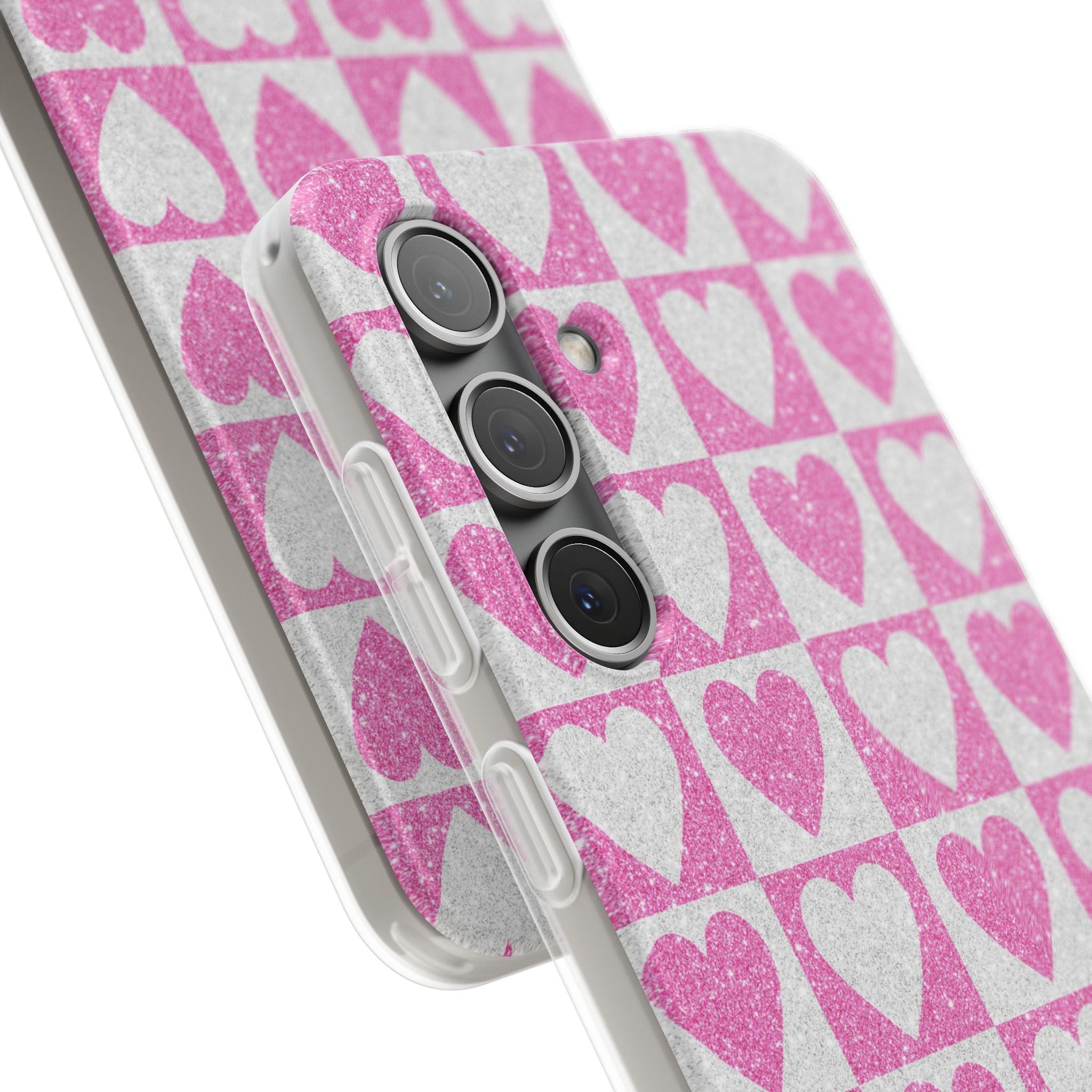 Glitter Heart Grid Samsung S24 Case - Soft