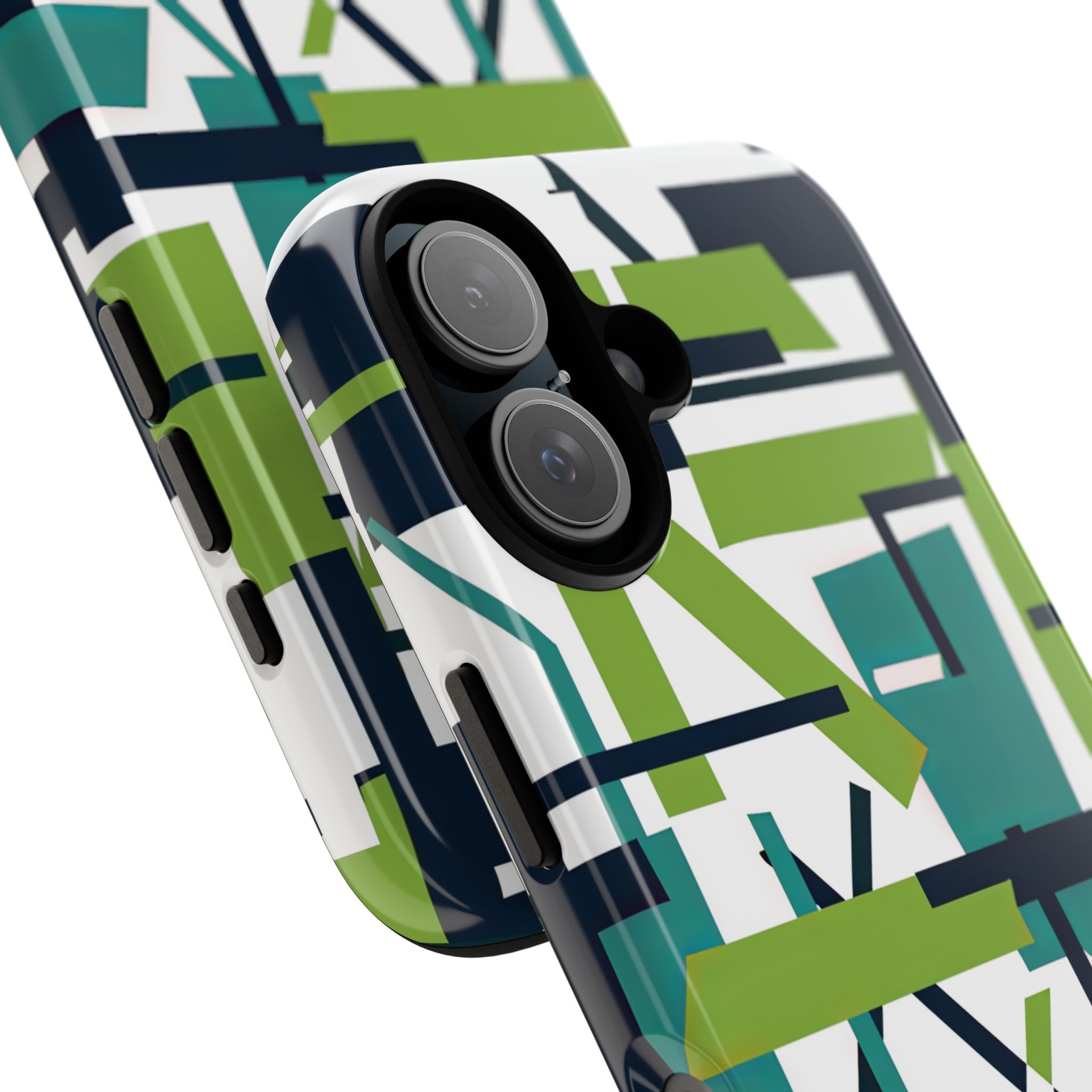 Green Geometry Glide iPhone 16 - Tough Phone Case