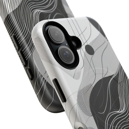 Fluid Rhythms: Monochrome Line Flow iPhone 16 | Tough+ Phone Case