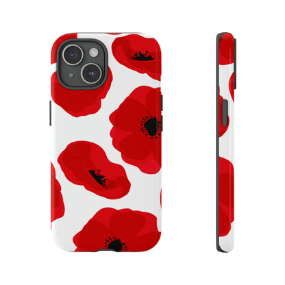 Red poppies on white iPhone case - Protective Phone Case