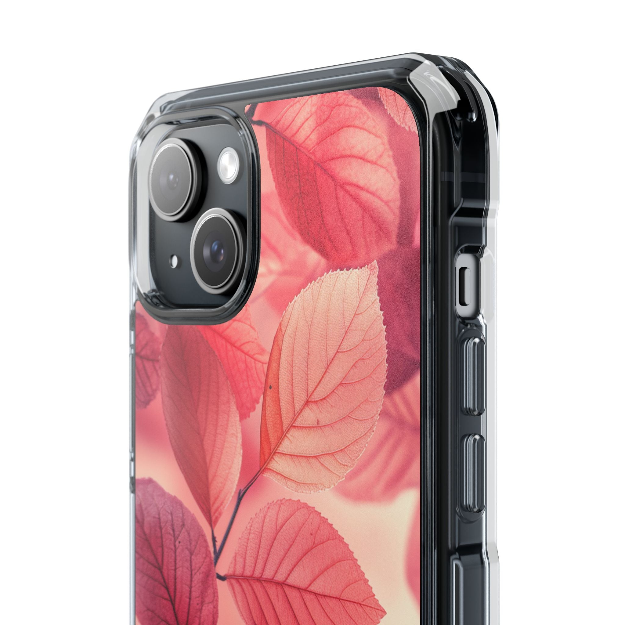 Elegant Pink Leaves iPhone 15 - Clear Impact Phone Case