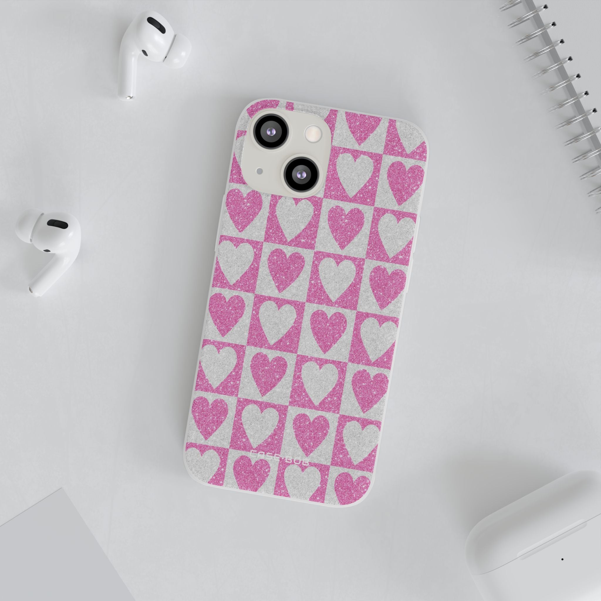 Glitter Heart Grid iPhone 13 mini Case - Soft