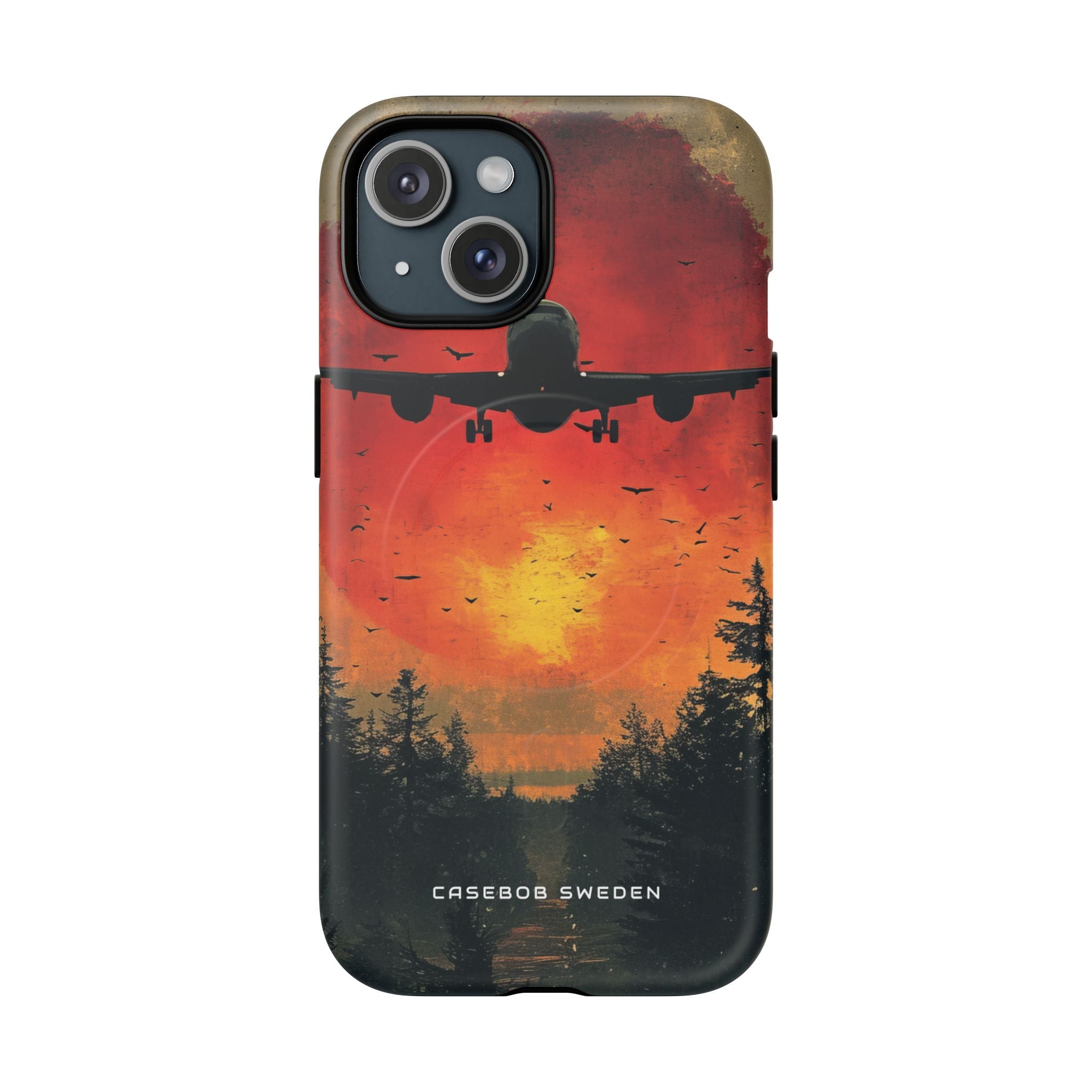 Vintage Sunset Airplane Silhouette iPhone 15 | Tough+ Phone Case