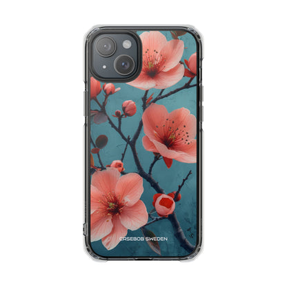 Teal Coral Blossom - Clear Impact iPhone 15 Phone Case