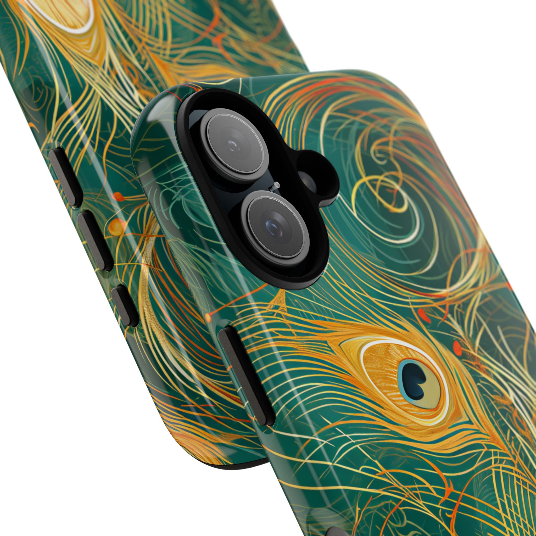 Peacock Elegance in Teal and Gold iPhone 16 - Tough Phone Case