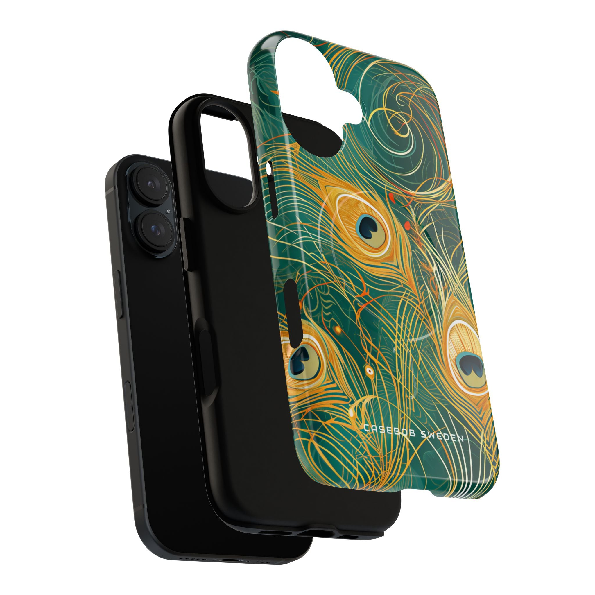 Peacock Elegance in Teal and Gold iPhone 16 | Tough+ Phone Case