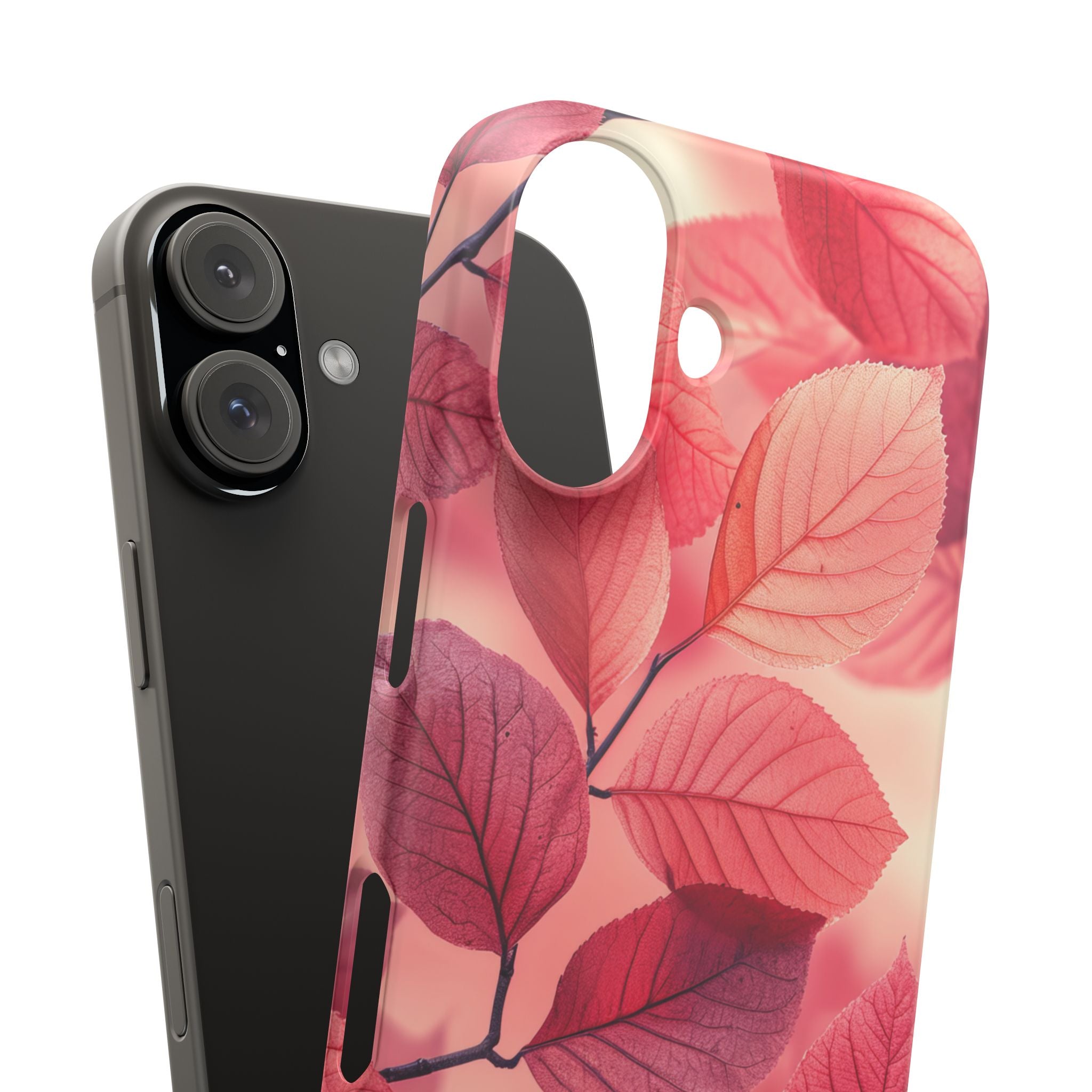 Elegant Pink Leaves iPhone 16 - Slim Phone Case