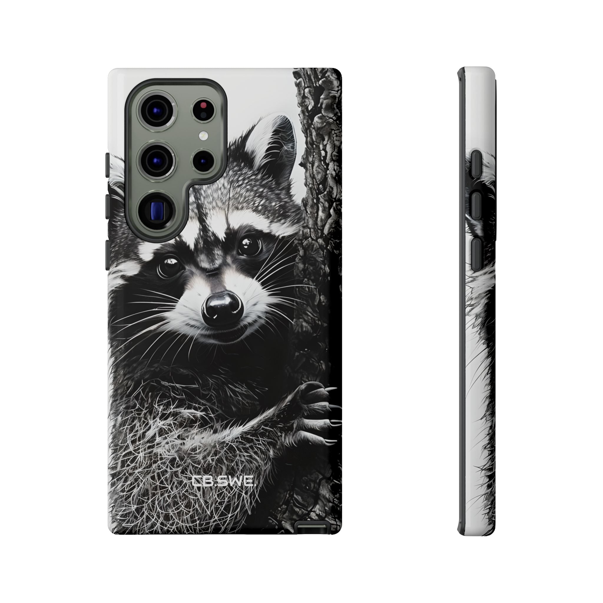 Intricate Black White Raccoon Illustration Phone Samsung S23 - Tough