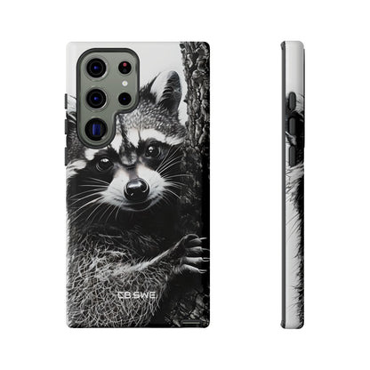 Intricate Black White Raccoon Illustration Phone Samsung S23 - Tough