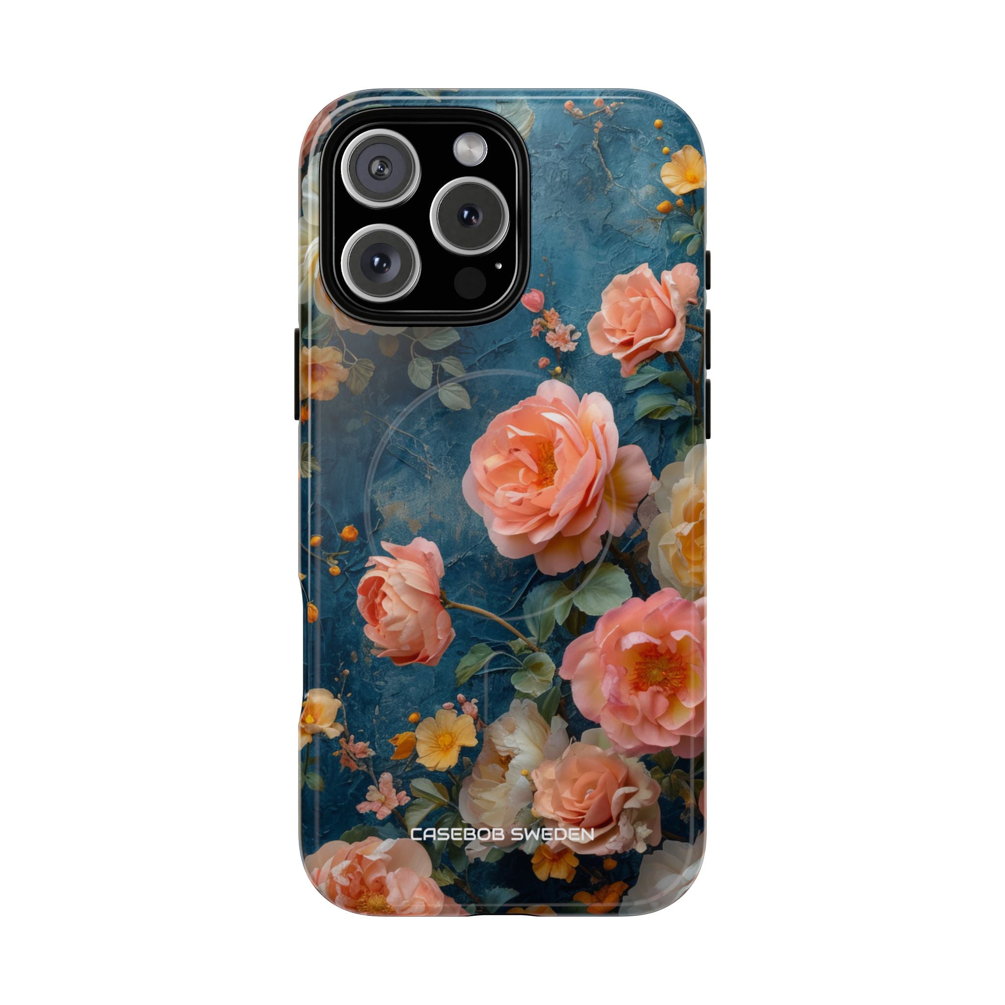 Blue Floral Elegance - Tough + MagSafe® iPhone 16 Phone Case