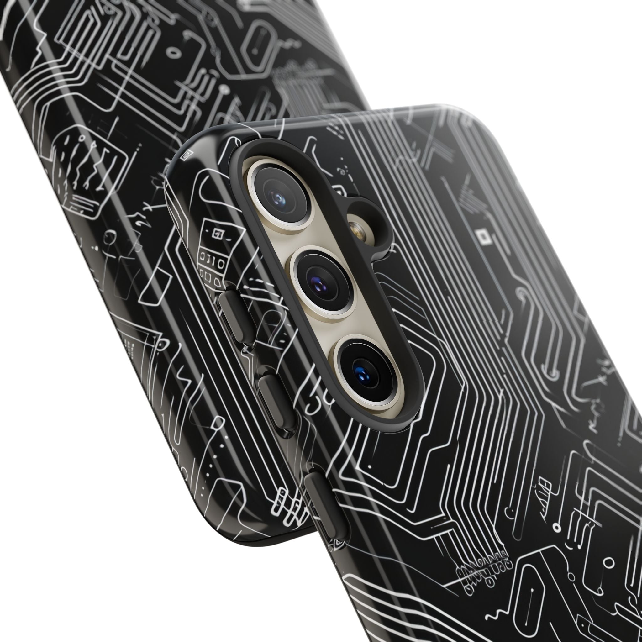 Circuitry Dreams: Abstract Black Design - For Samsung S24