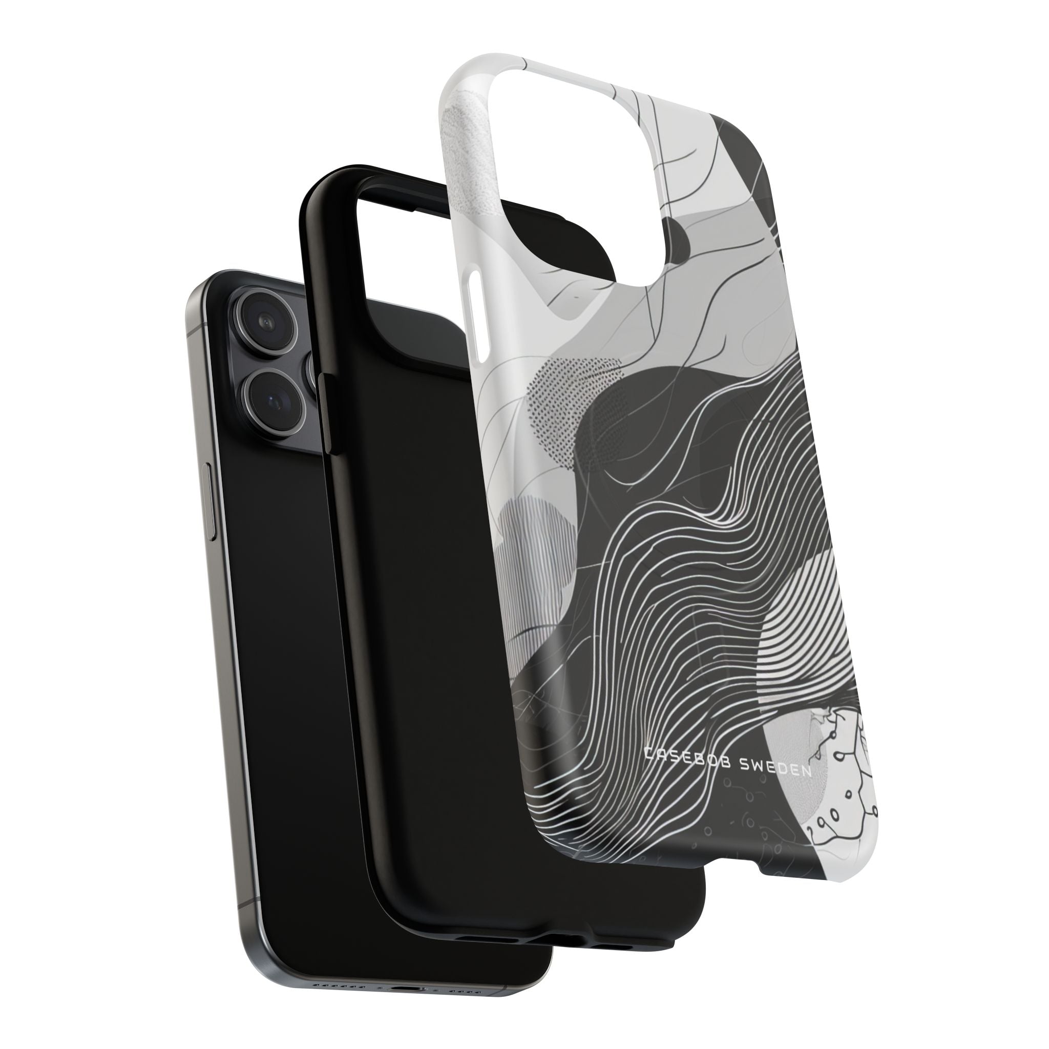 Fluid Rhythms: Monochrome Line Flow iPhone 15  Tough+ Phone Case