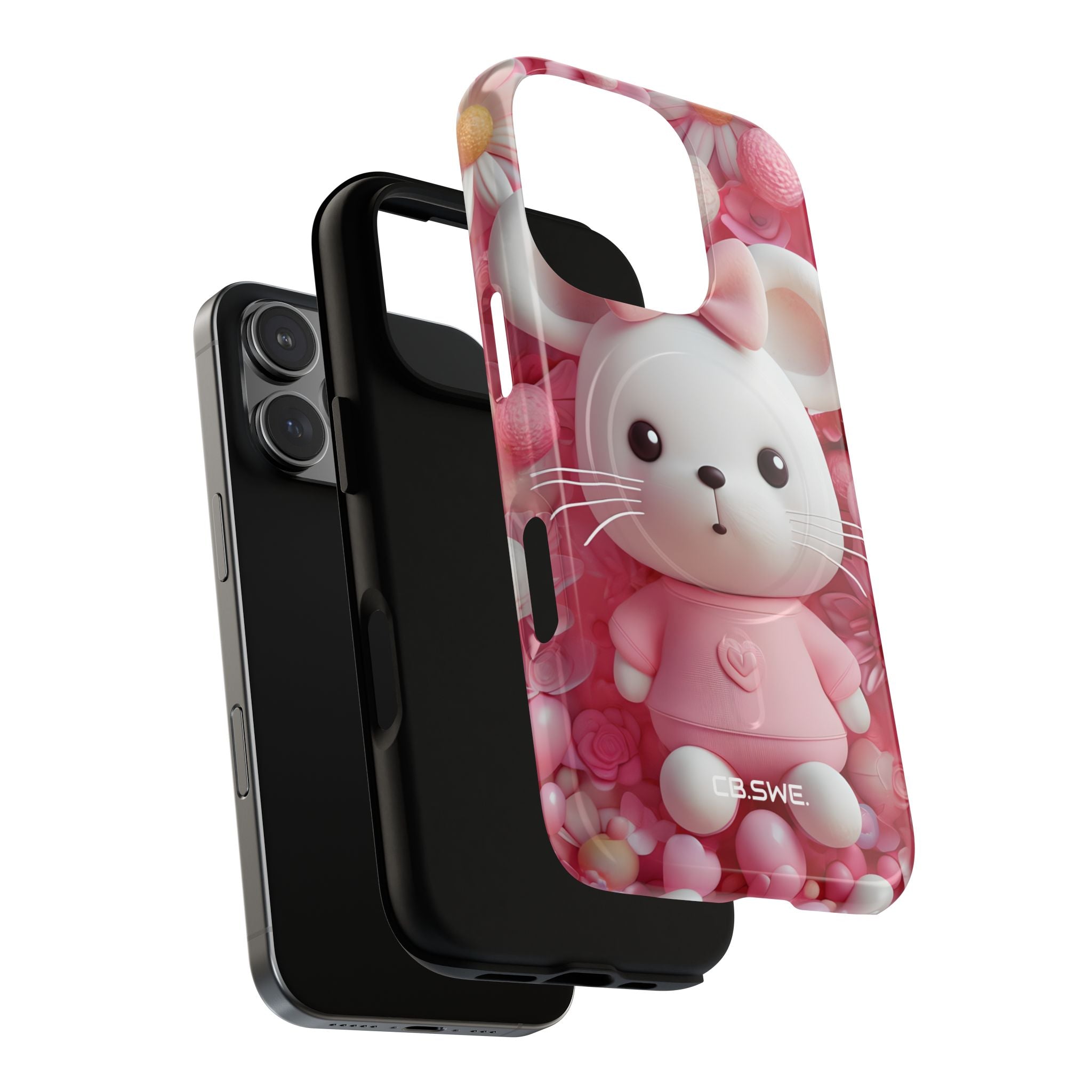 Adorable 3D Rendered White Mouse Plush Toy Floral iPhone 16 - Tough+