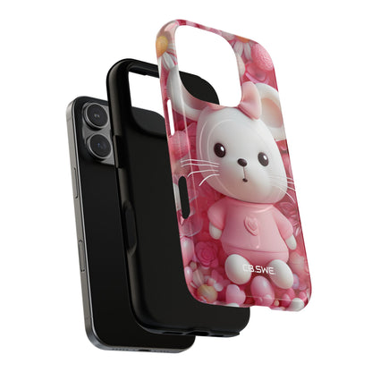 Adorable 3D Rendered White Mouse Plush Toy Floral iPhone 16 - Tough+