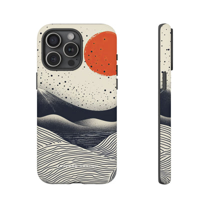 Red Sun Over Flowing Horizons iPhone 15 - Tough Phone Case