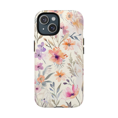 Soft Pink Floral Watercolor Design - Tough + MagSafe® iPhone 15 Phone Case