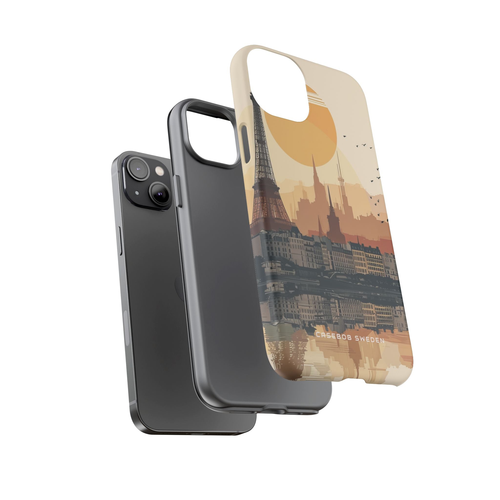 Eiffel Tower Silhouette with Birds and Sun Reflection iPhone 14 - Tough Phone Case