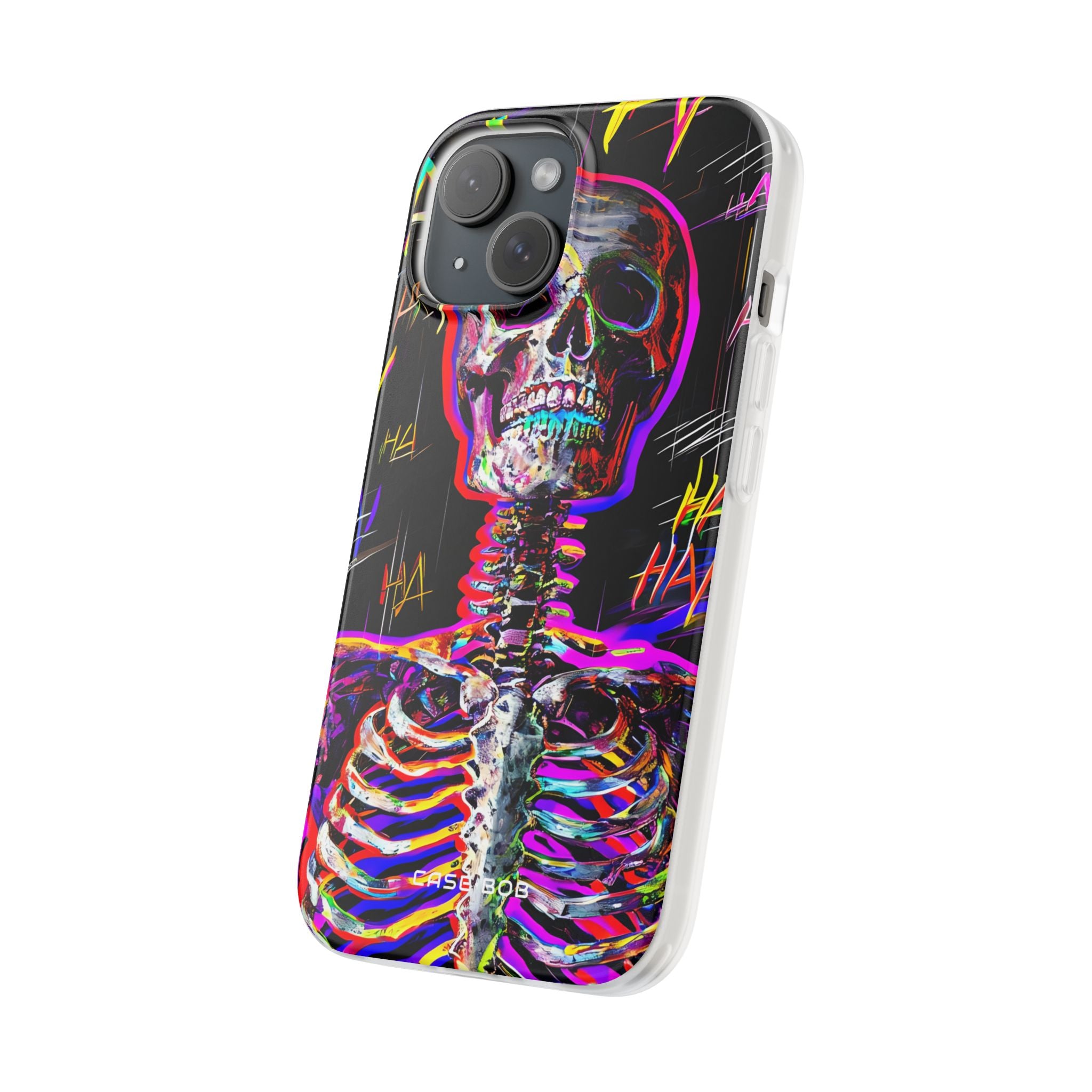 Neon Skeleton Laugh iPhone 15 Case - Soft