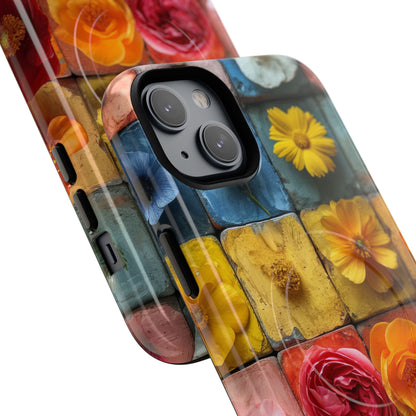 Vibrant Floral Tiles - Tough + MagSafe® iPhone 14 Phone Case