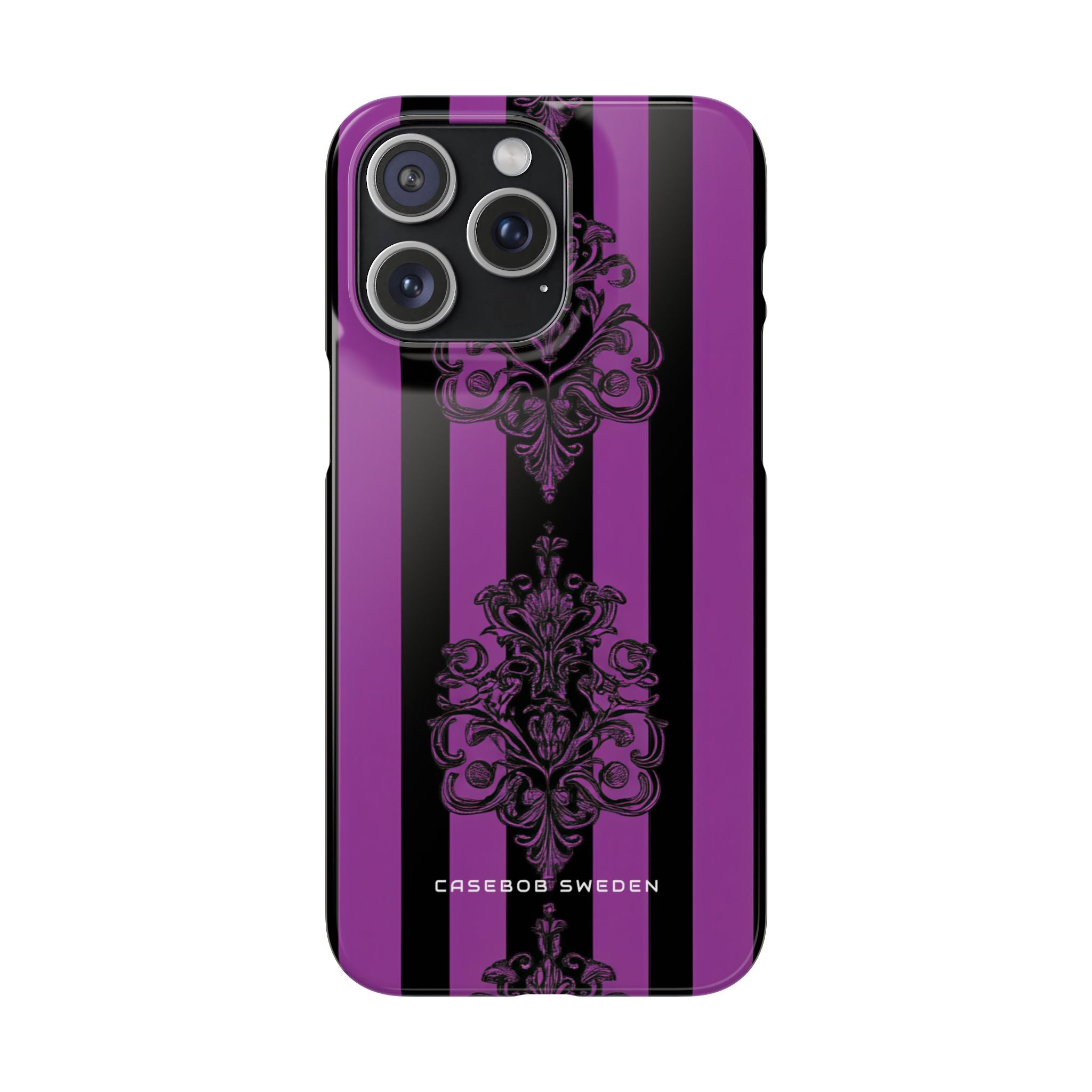 Gothic Elegance with Vertical Stripes and Ornamental Motifs iPhone 15 - Slim Phone Case