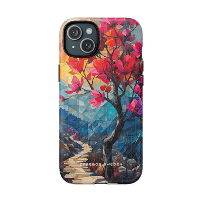 Vibrant Geometric Tree Landscape iPhone 15 | Tough+ Phone Case