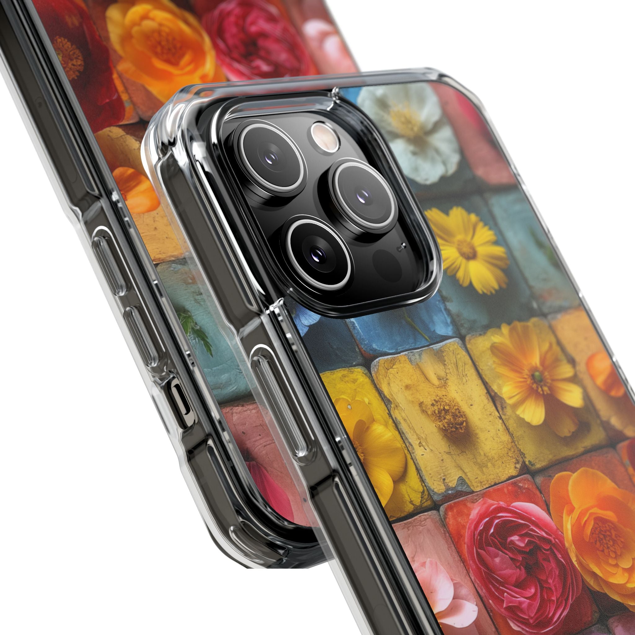 Vibrant Floral Tiles - Clear Impact iPhone 14 Phone Case