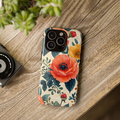 Vibrant Botanical Poppies - Tough iPhone 16 Phone Case