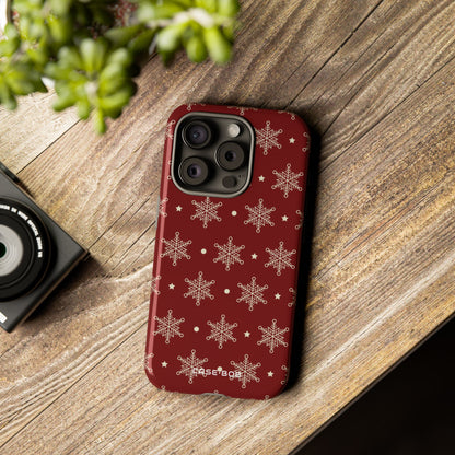Cream Snowflake Crimson iPhone 15 Pro Case - Tough