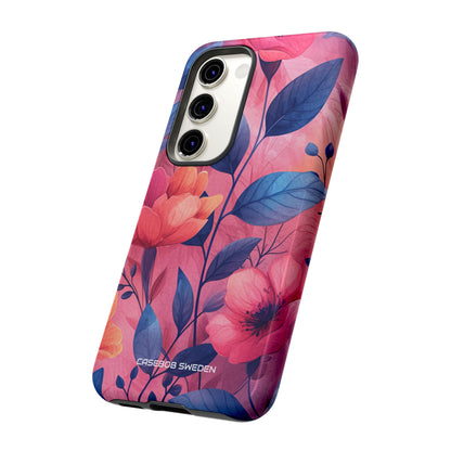 Pink Blue Floral - Tough Samsung S23 Phone Case