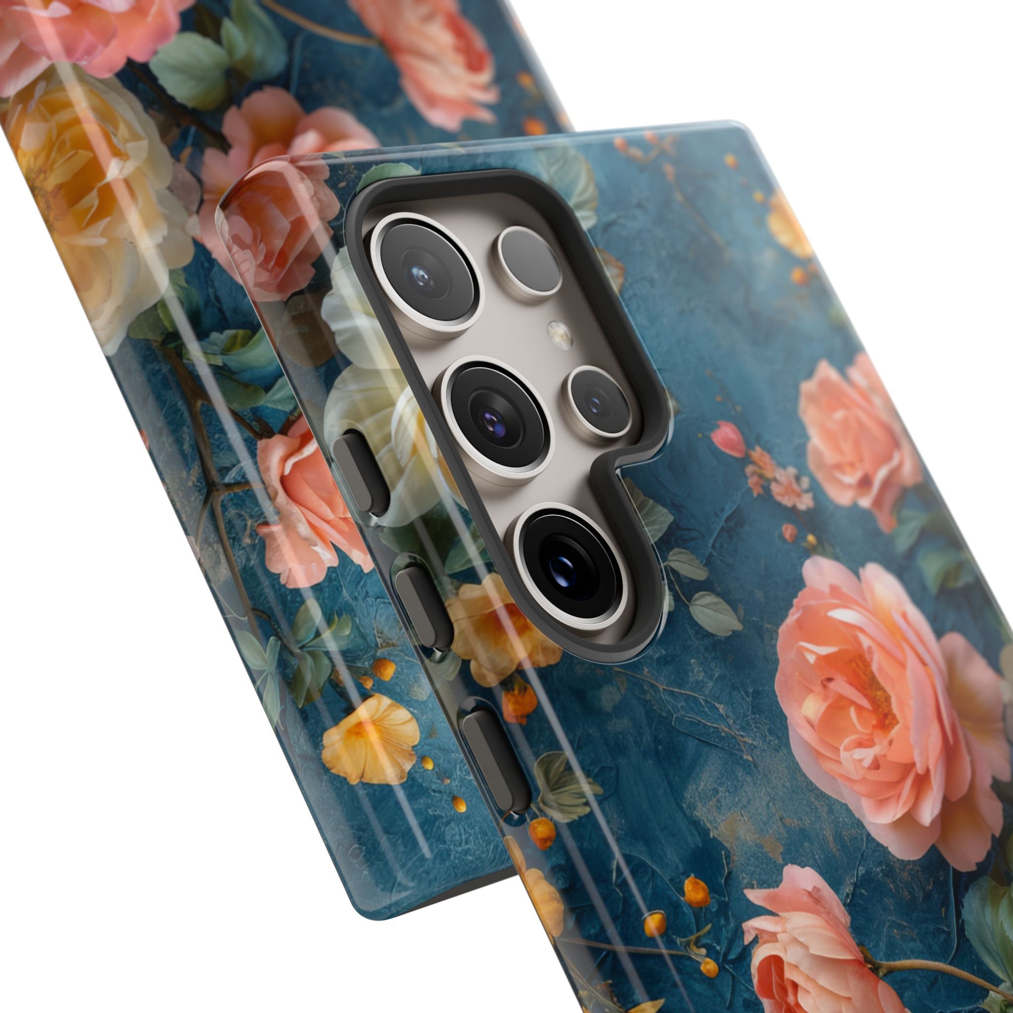 Blue Floral Elegance - Tough Samsung S24 Phone Case