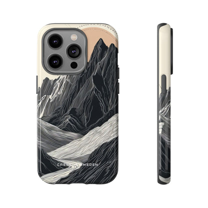 Minimalist Mountain Landscape with Flowing River iPhone 14 - Tough Phone Case