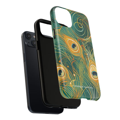 Peacock Elegance in Teal and Gold iPhone 14 | Tough+ Phone Case