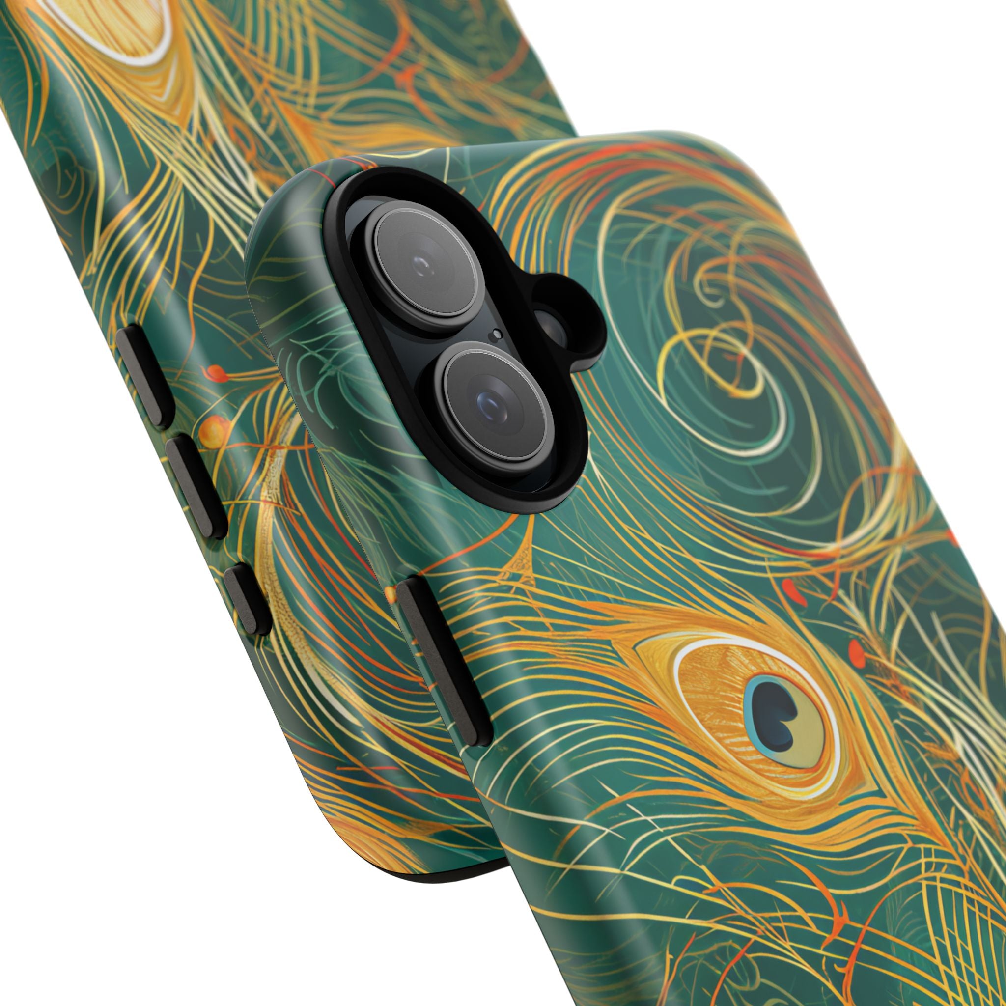 Peacock Elegance in Teal and Gold iPhone 16 - Tough Phone Case