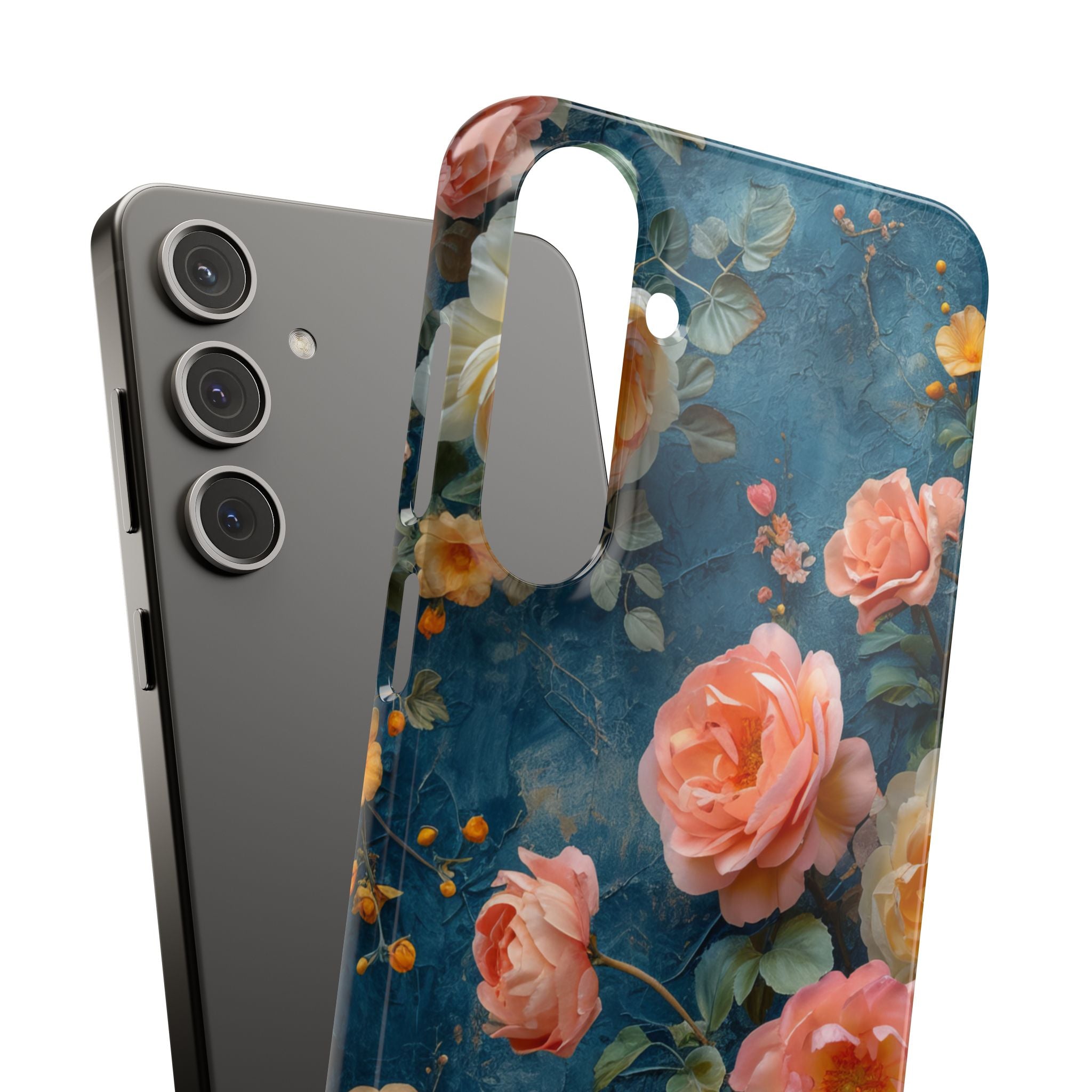 Blue Floral Elegance - Slim Samsung S24 Phone Case