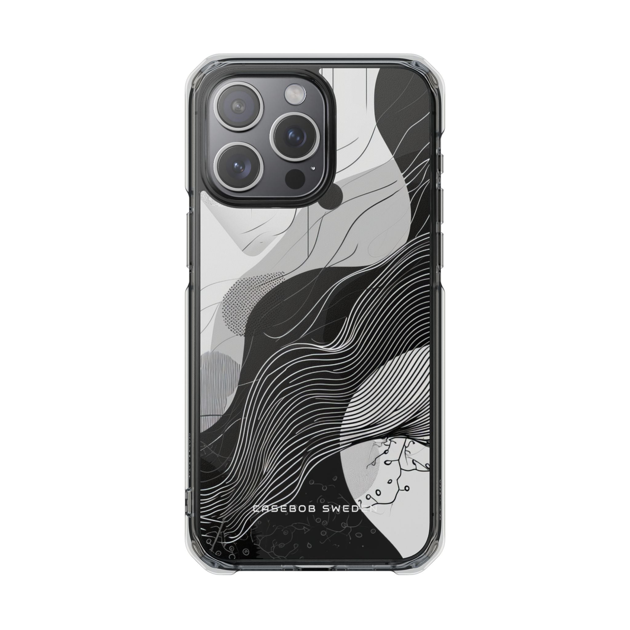 Fluid Rhythms: Monochrome Line Flow iPhone 15 - Clear Impact Phone Case