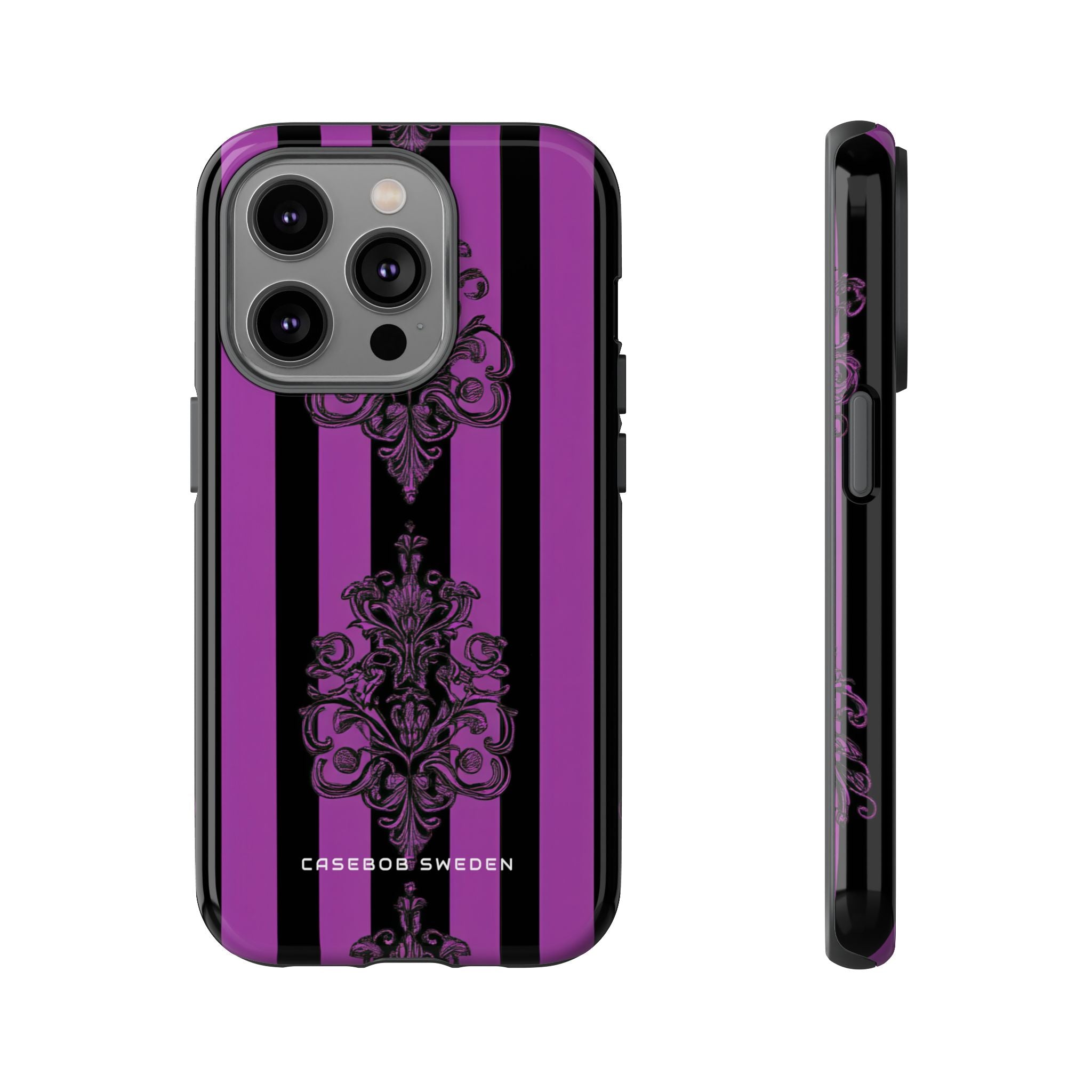 Gothic Elegance with Vertical Stripes and Ornamental Motifs iPhone 14 - Tough Phone Case