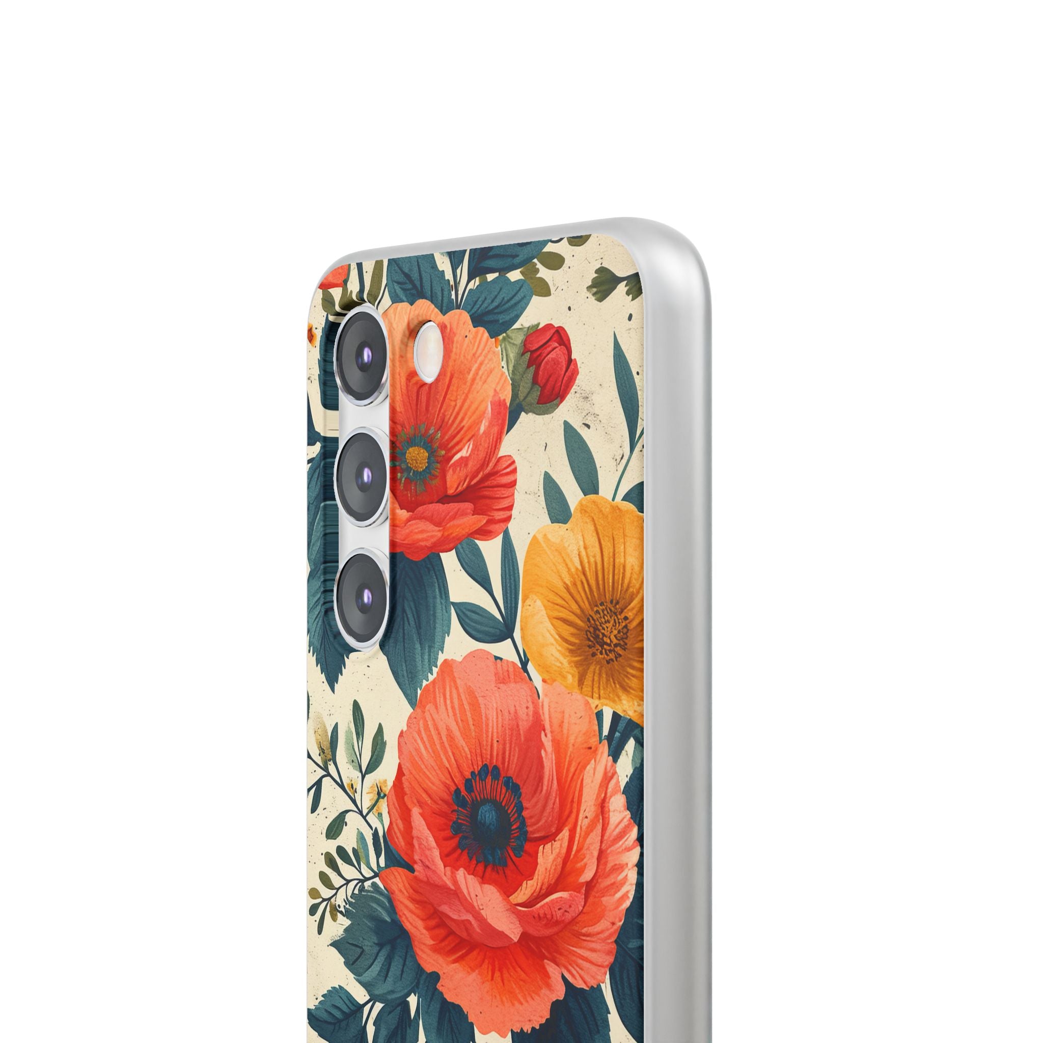 Vibrant Botanical Poppies - Flexi Samsung S23 Phone Case