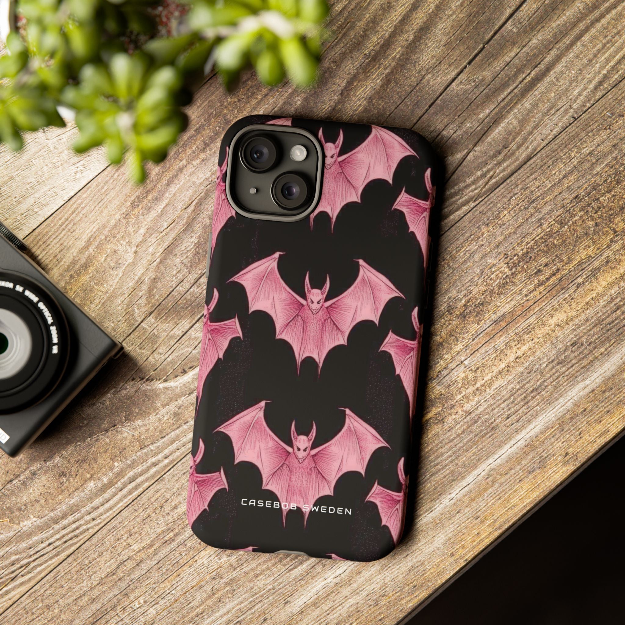 Gothic Pink Bats Aflame iPhone 15 - Tough Phone Case